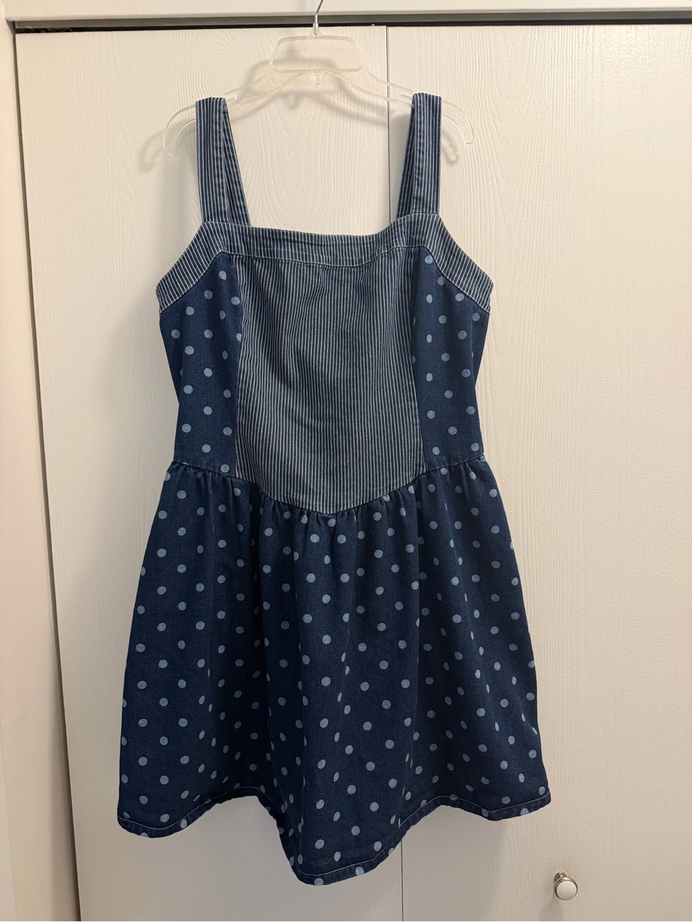 Sunday Edition Blue Polka Dot Denim Skater Dress Large